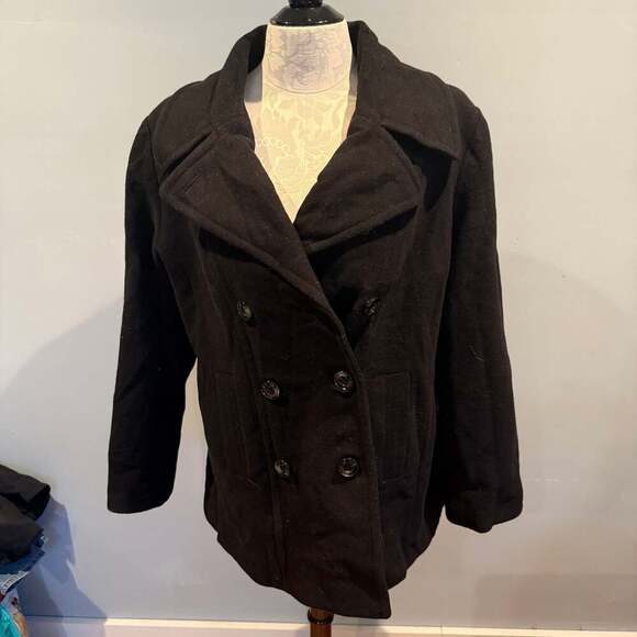 London Fog Women's Black Double Breasted Wool Blend Peacoat - Picture 1 of 3